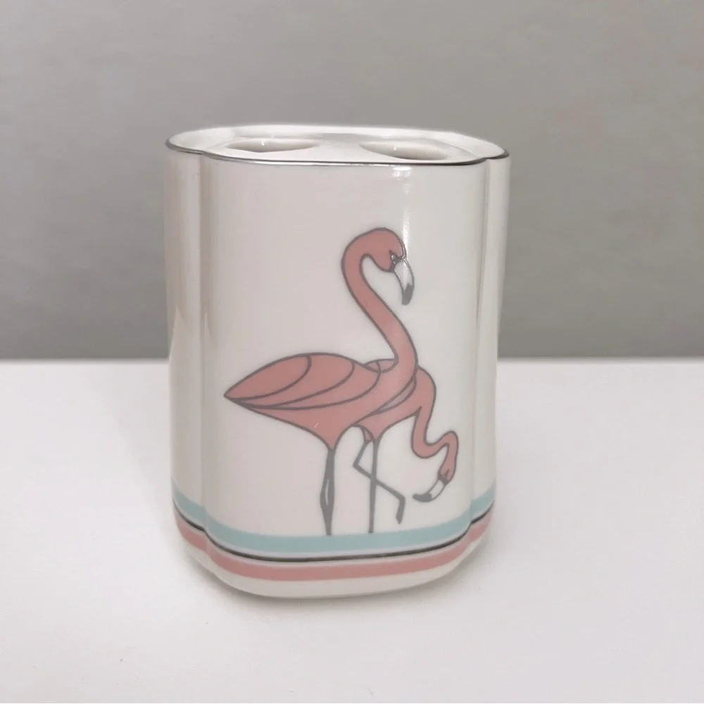 Vintage 1980’s Saturday Knight, Ltd. Pink Flamingos Ceramic Toothbrush H…